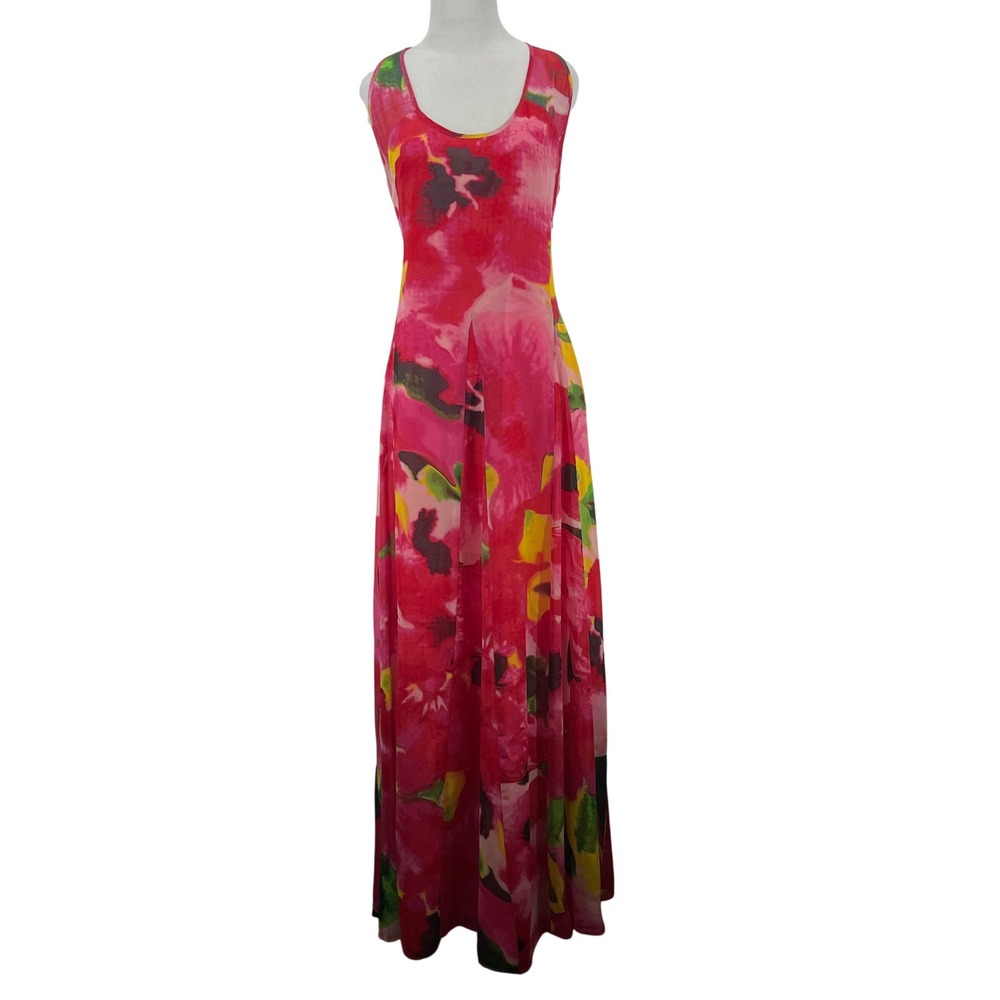 Unbranded Size Medium Pink Floral‎ Watercolor Racerback Maxi Dress Sleeveless